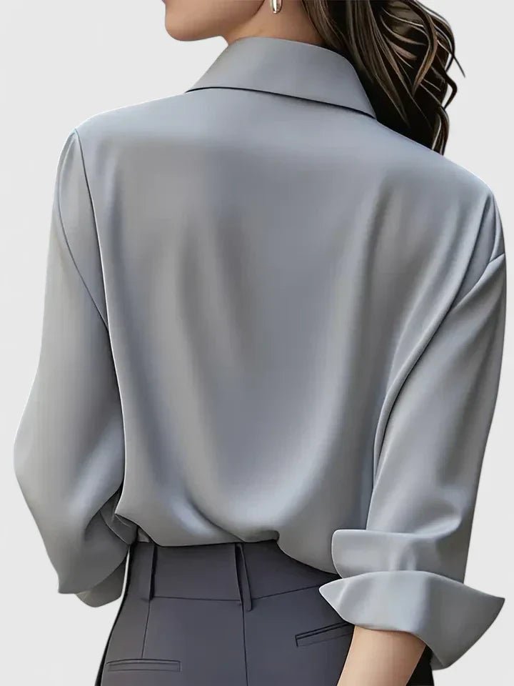 Damen Elegante Satin Business-Bluse mit verdeckter Knopfleiste