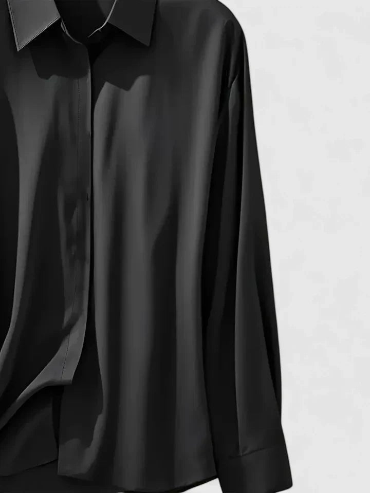 Damen Elegante Satin Business-Bluse mit verdeckter Knopfleiste