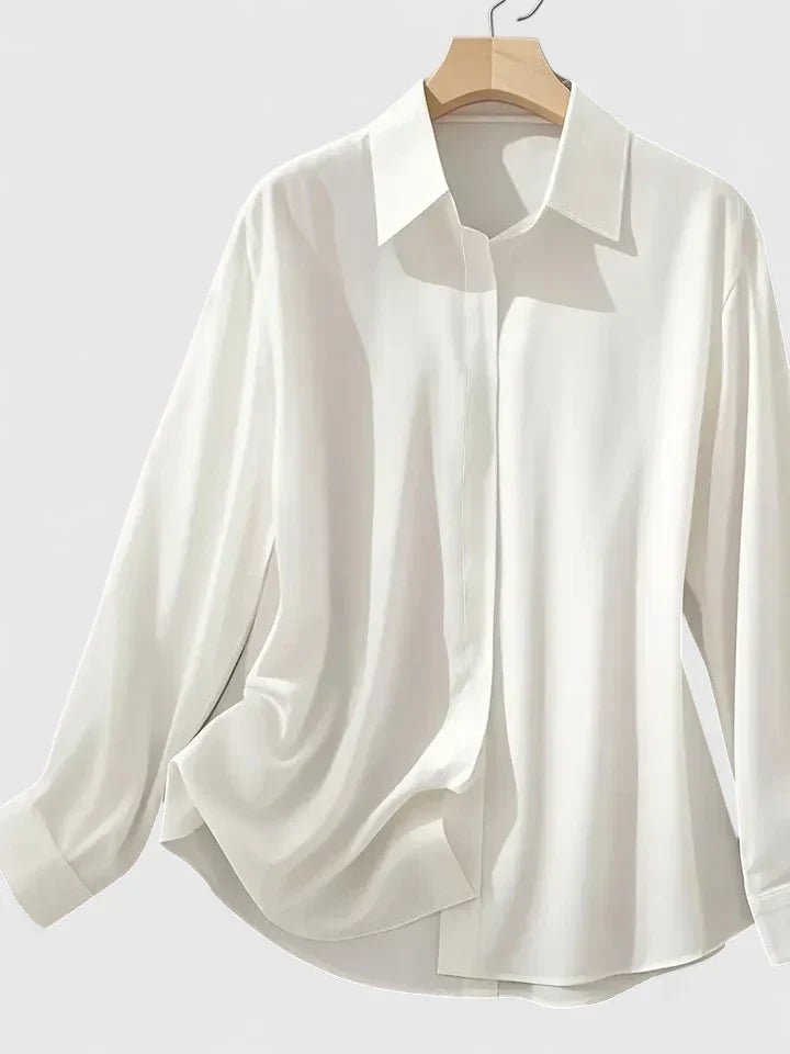 Damen Elegante Satin Business-Bluse mit verdeckter Knopfleiste