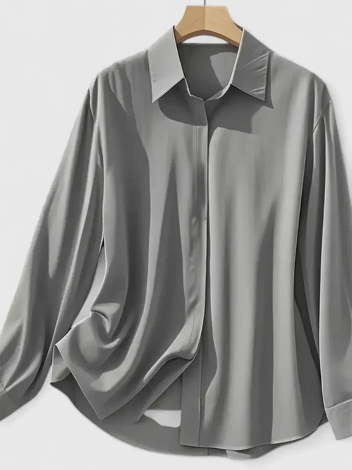 Damen Elegante Satin Business-Bluse mit verdeckter Knopfleiste