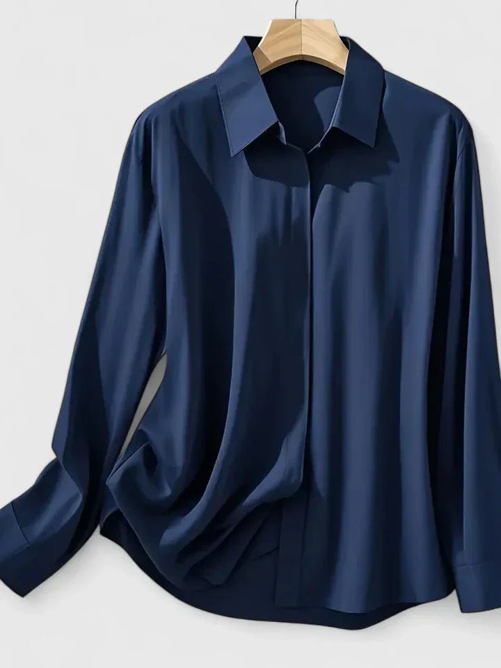 Damen Elegante Satin Business-Bluse mit verdeckter Knopfleiste