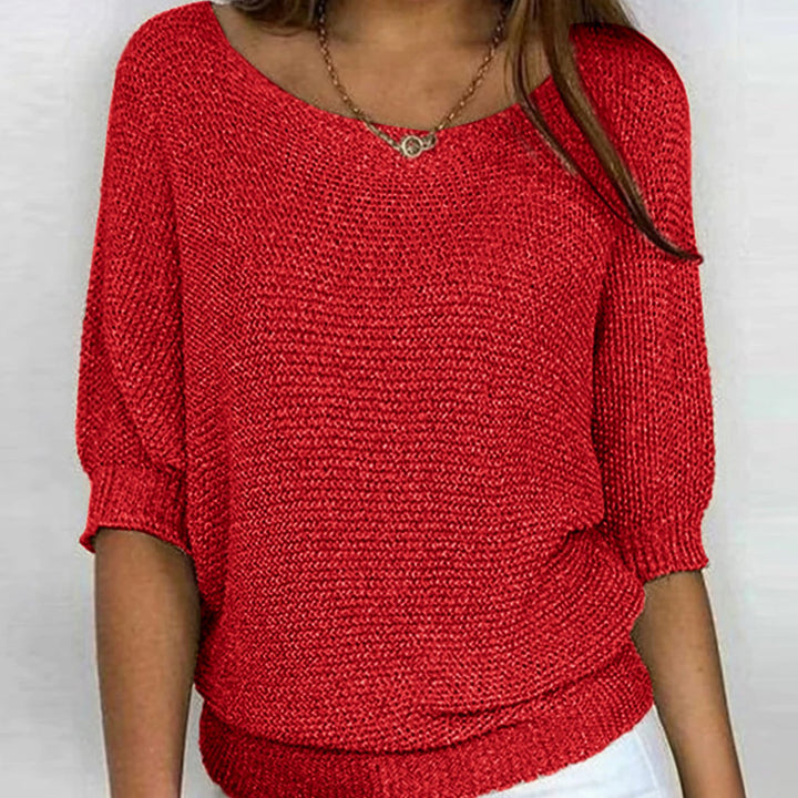Damen Eleganter Pullover Lockerer Strickpullover Rundhals 3/4-Arm - Rot