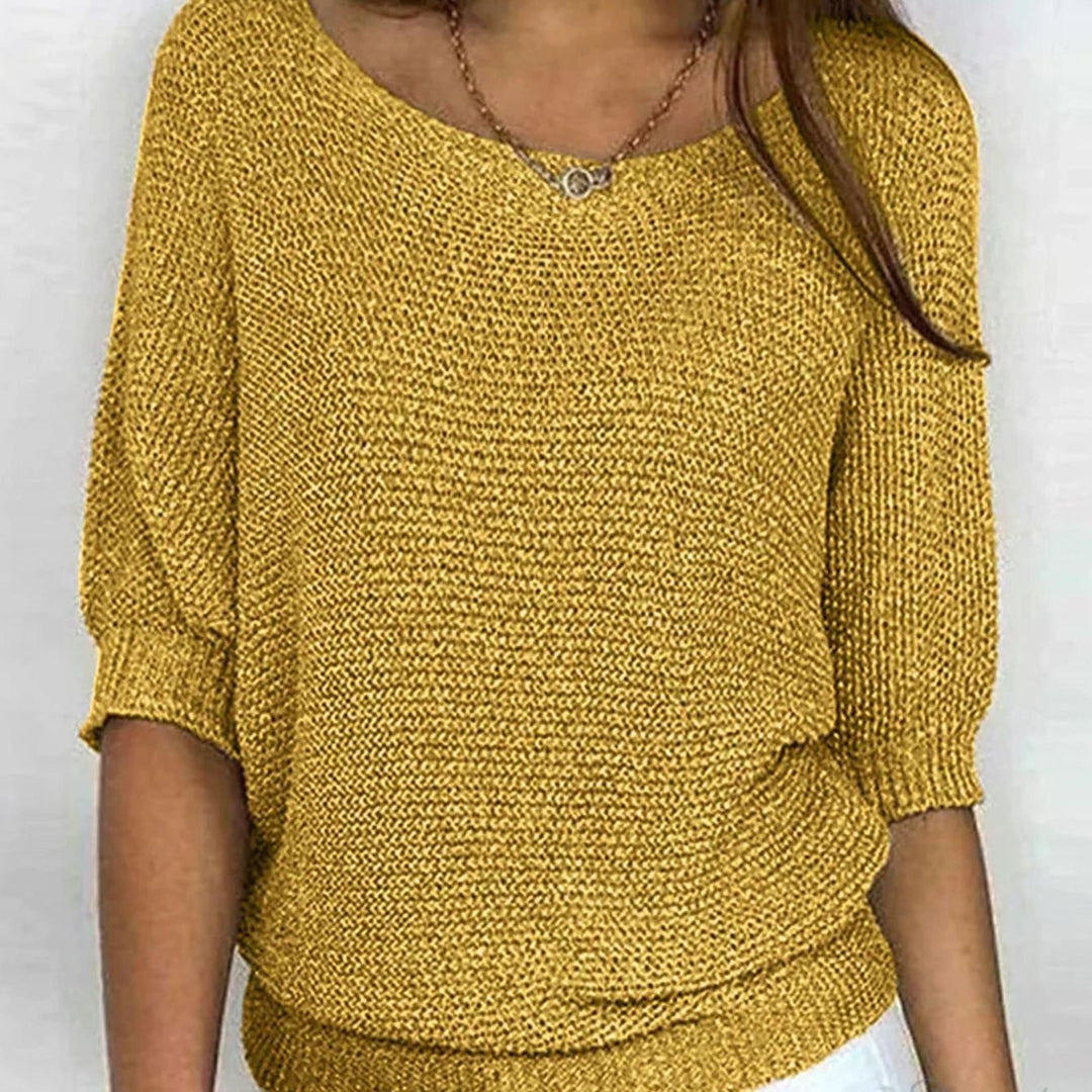 Damen Eleganter Pullover Lockerer Strickpullover Rundhals 3/4-Arm - Gelb