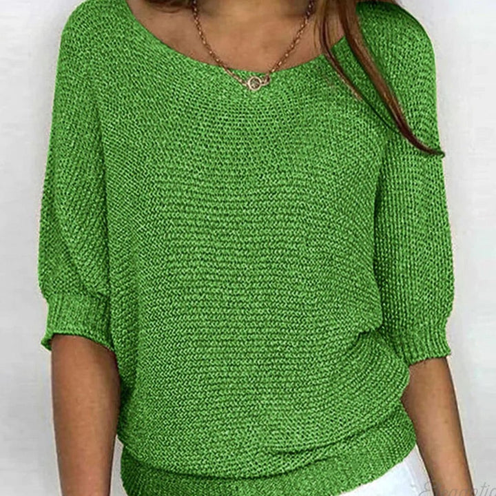 Damen Eleganter Pullover Lockerer Strickpullover Rundhals 3/4-Arm - Grün