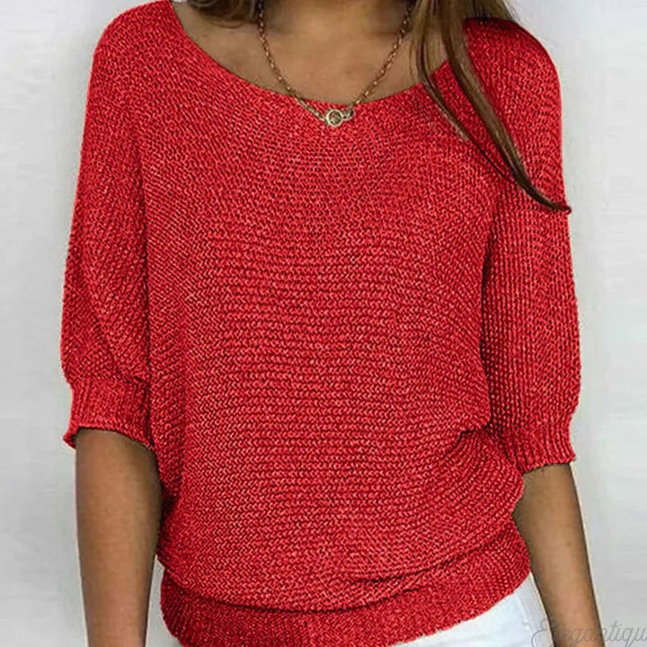 Damen Eleganter Pullover Lockerer Strickpullover Rundhals 3/4-Arm