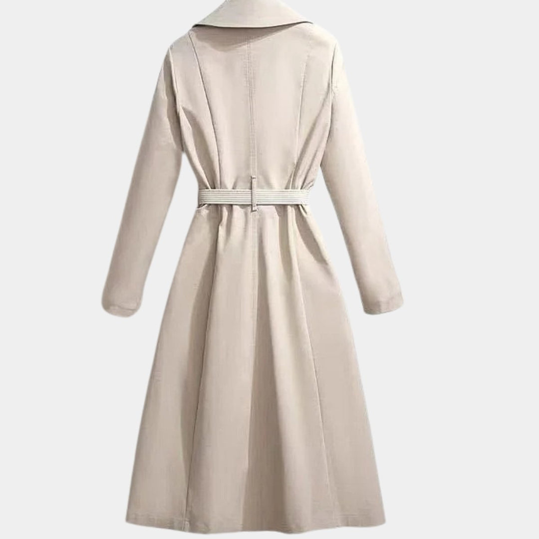 Damen Eleganter Trench Coat mit Ziergürtel Midi-Länge
