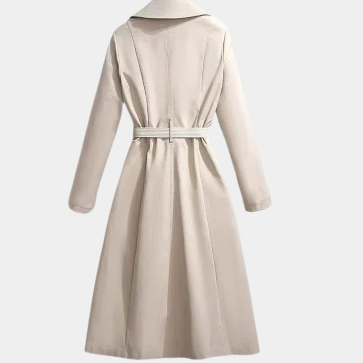 Damen Eleganter Trench Coat mit Ziergürtel Midi-Länge