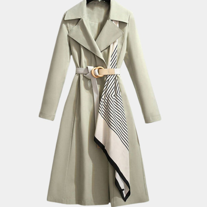 Damen Eleganter Trench Coat mit Ziergürtel Midi-Länge - Grün
