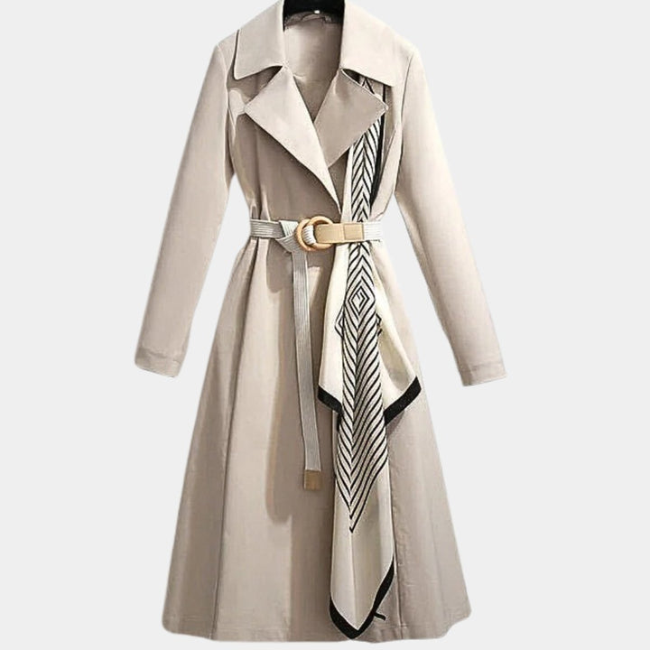 Damen Eleganter Trench Coat mit Ziergürtel Midi-Länge - Beige