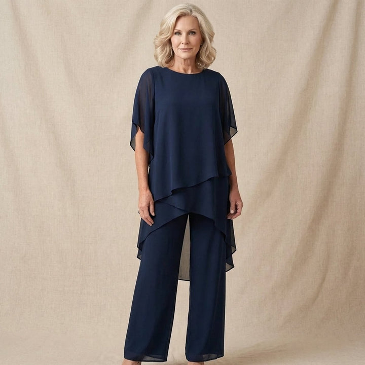 Damen Elegantes Chiffon Lagen-Set Oberteil Hose