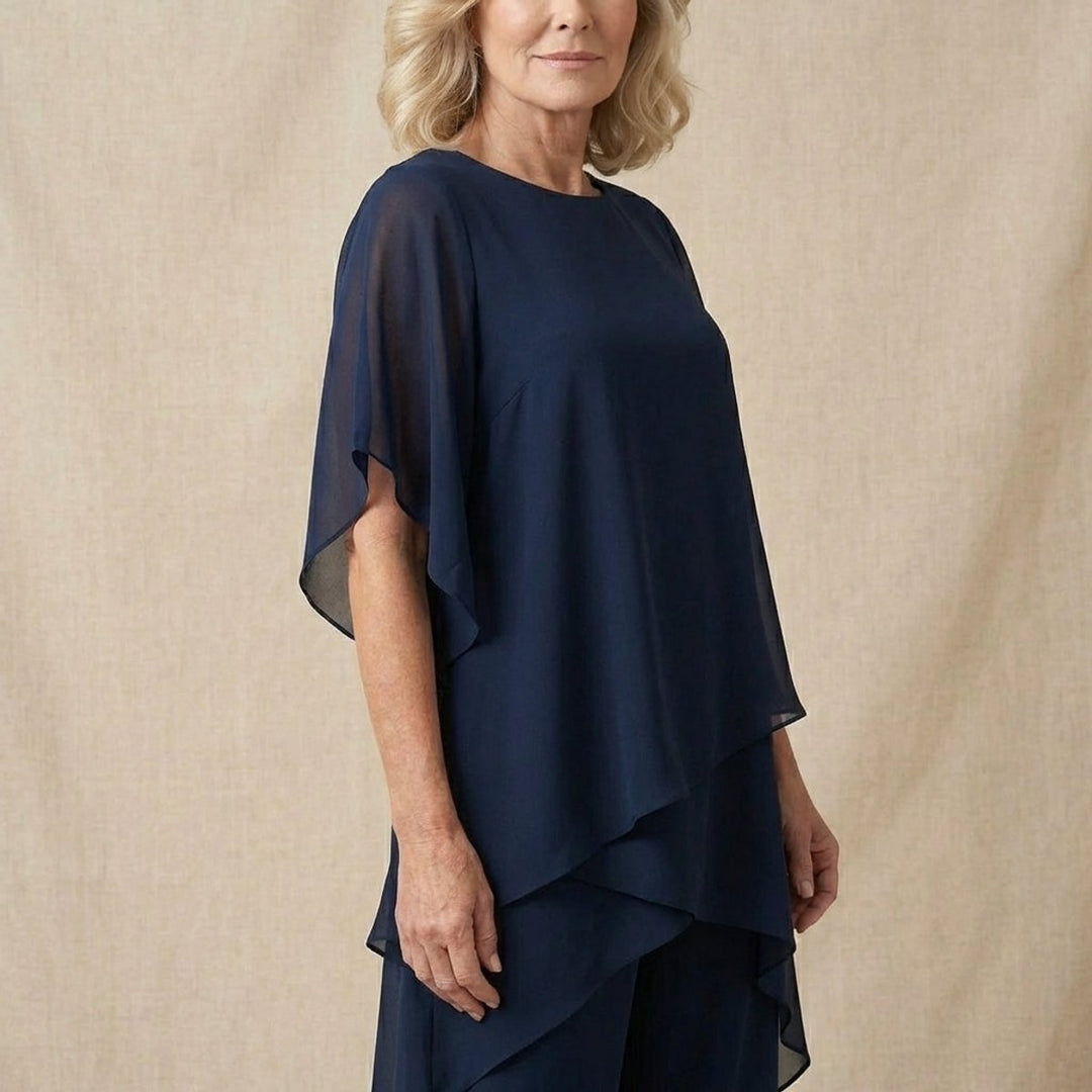Damen Elegantes Chiffon Lagen-Set Oberteil Hose