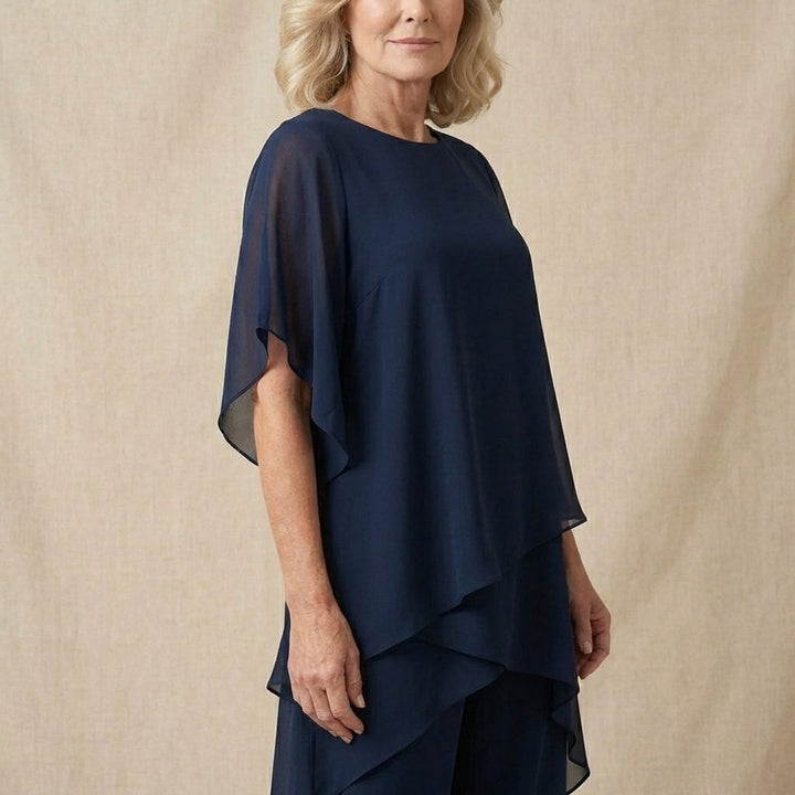Damen Elegantes Chiffon Lagen-Set Oberteil Hose