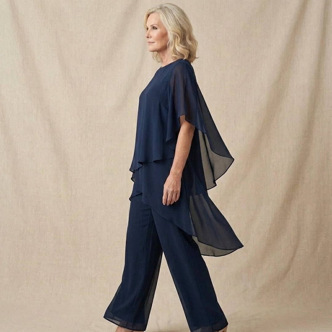 Damen Elegantes Chiffon Lagen-Set Oberteil Hose