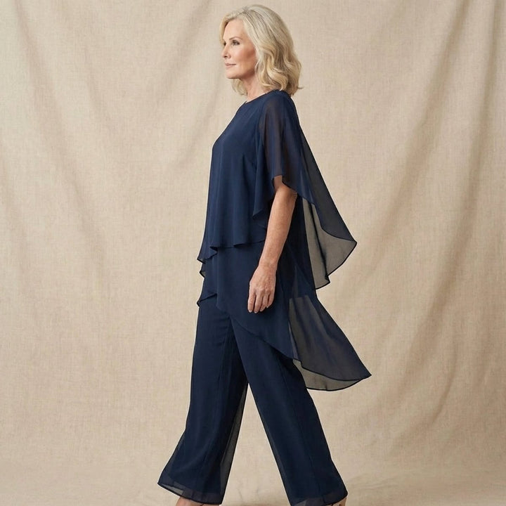 Damen Elegantes Chiffon Lagen-Set Oberteil Hose