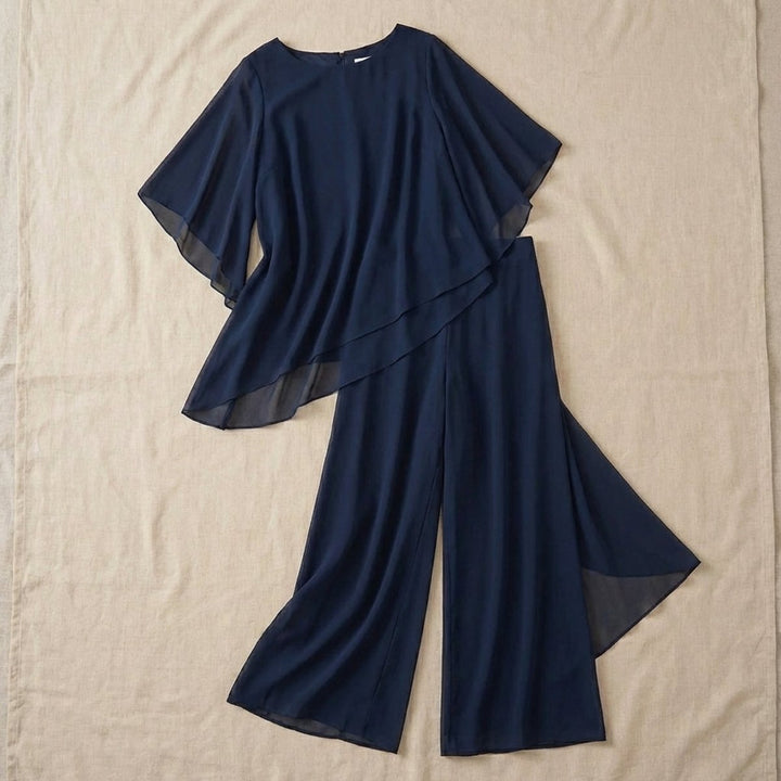 Damen Elegantes Chiffon Lagen-Set Oberteil Hose