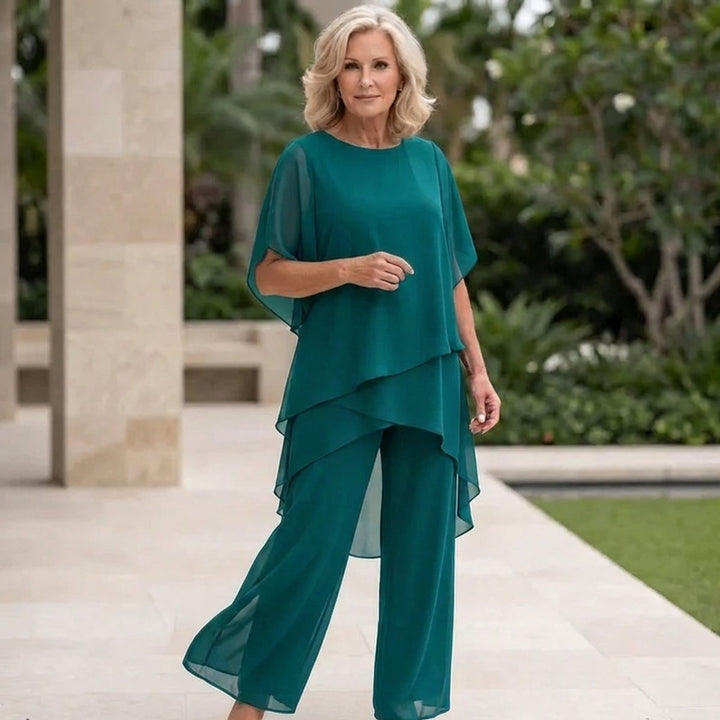 Damen Elegantes Chiffon Lagen-Set Oberteil Hose - Türkis