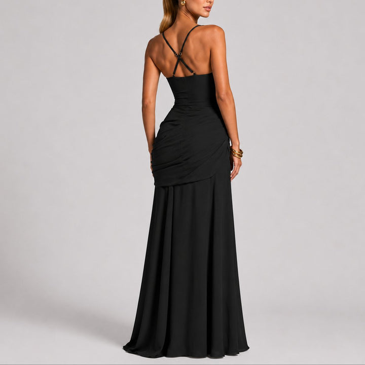 Damen Elegantes Gerafftes Maxi-Abendkleid für Hochzeitsgäste im Herbst