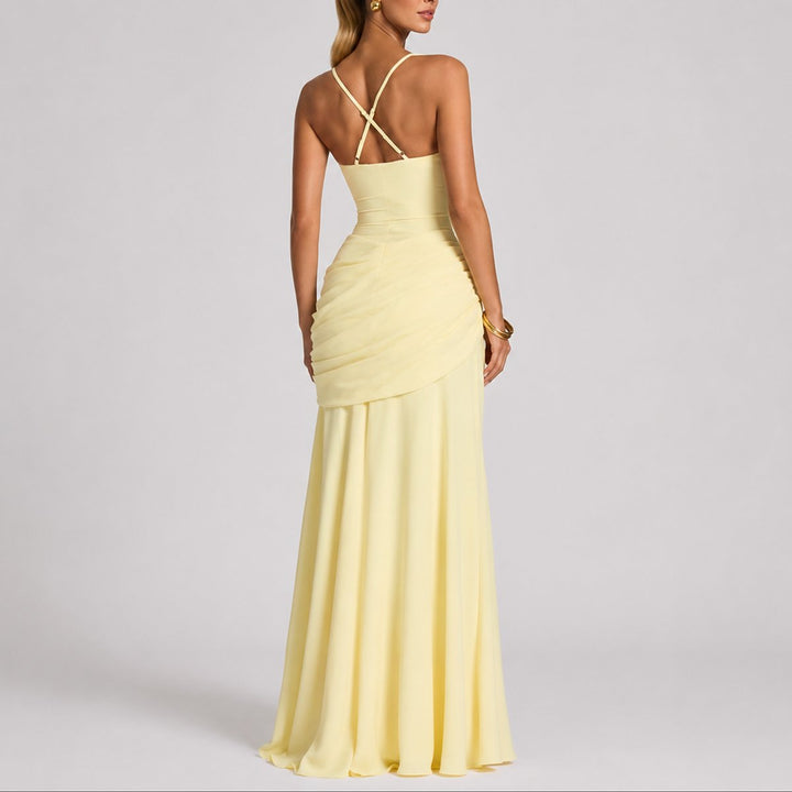 Damen Elegantes Gerafftes Maxi-Abendkleid für Hochzeitsgäste im Herbst