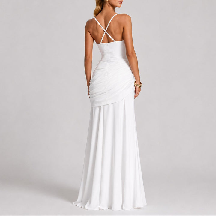 Damen Elegantes Gerafftes Maxi-Abendkleid für Hochzeitsgäste im Herbst