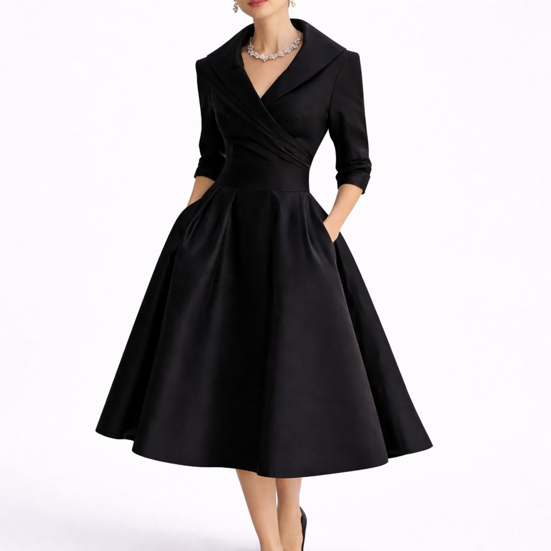 Damen Elegantes Midi-Kleid für Herbst Hochzeitsgäste A-Linie - Schwarz