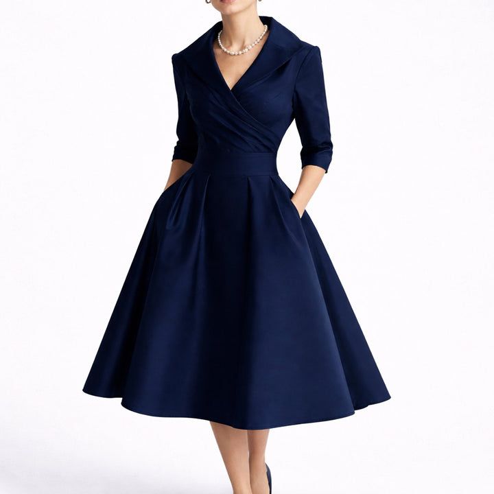 Damen Elegantes Midi-Kleid für Herbst Hochzeitsgäste A-Linie - Marineblau
