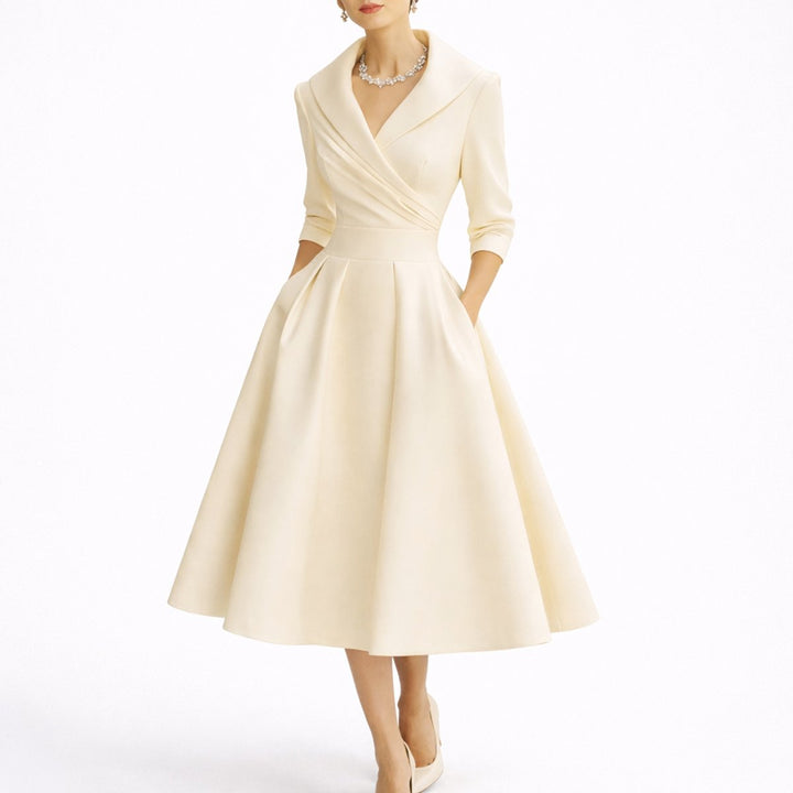 Damen Elegantes Midi-Kleid für Herbst Hochzeitsgäste A-Linie - Weiß