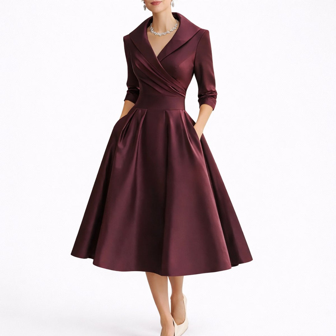 Damen Elegantes Midi-Kleid für Herbst Hochzeitsgäste A-Linie - Rot