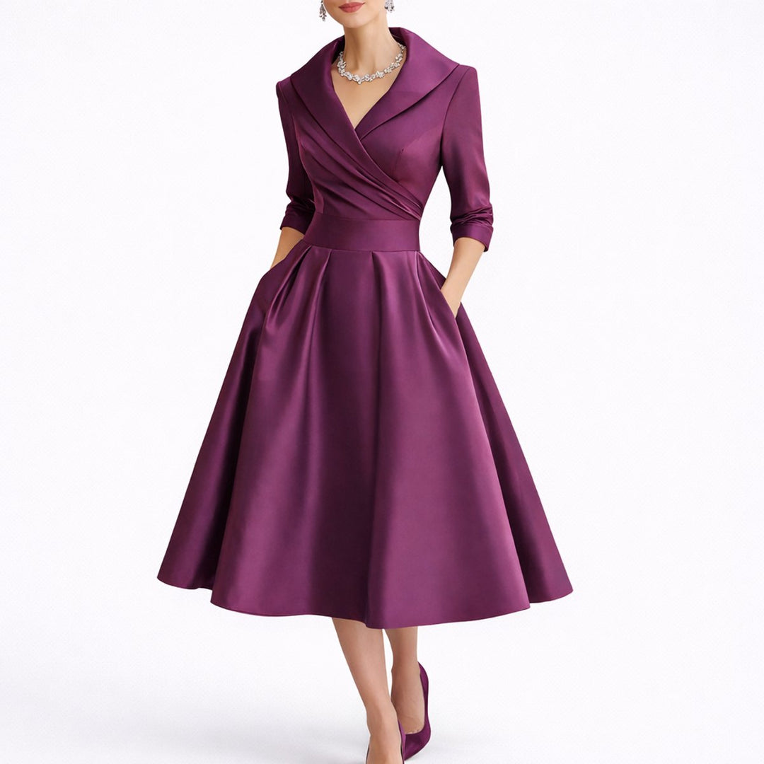Damen Elegantes Midi-Kleid für Herbst Hochzeitsgäste A-Linie - Lila
