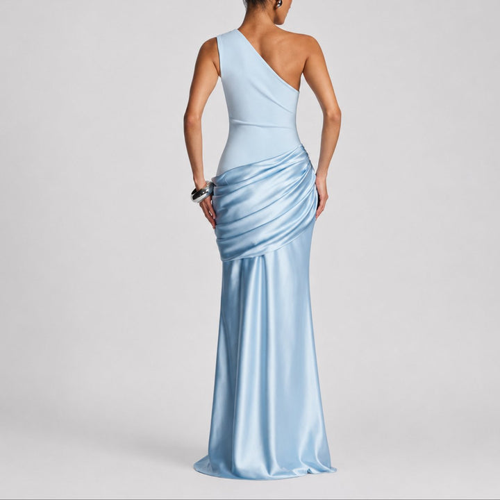 Damen Elegantes One-Shoulder Satin-Maxi-Abendkleid für Hochzeitsgäste