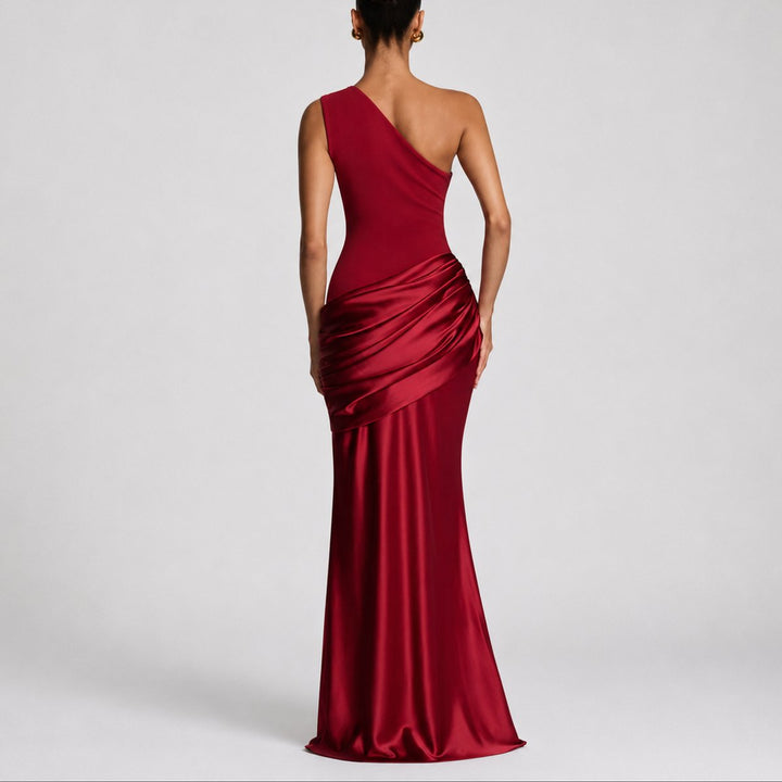 Damen Elegantes One-Shoulder Satin-Maxi-Abendkleid für Hochzeitsgäste