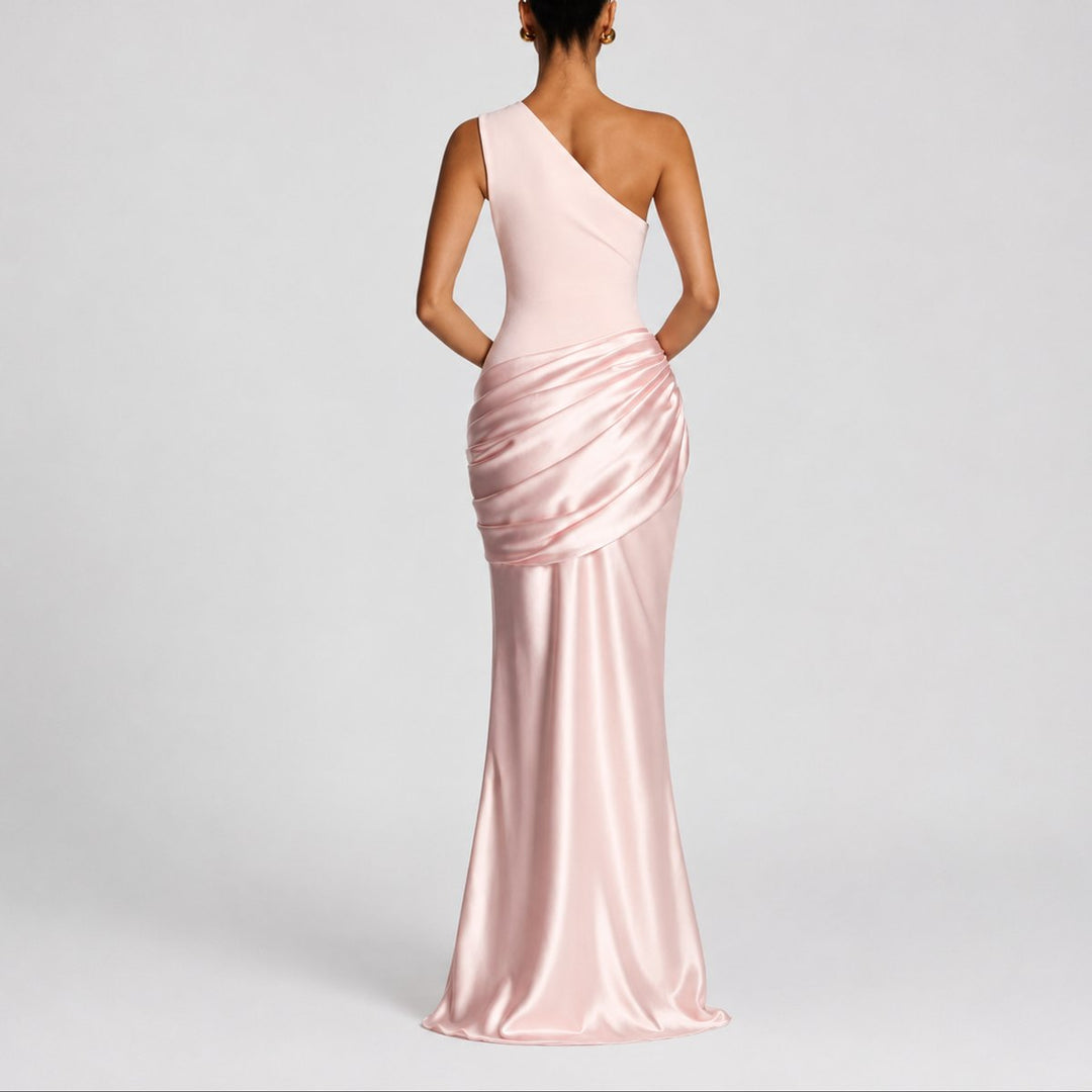 Damen Elegantes One-Shoulder Satin-Maxi-Abendkleid für Hochzeitsgäste