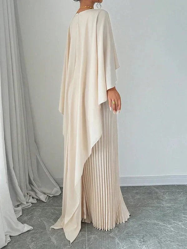 Damen Elegantes Satin-Cape Plissee Maxikleid