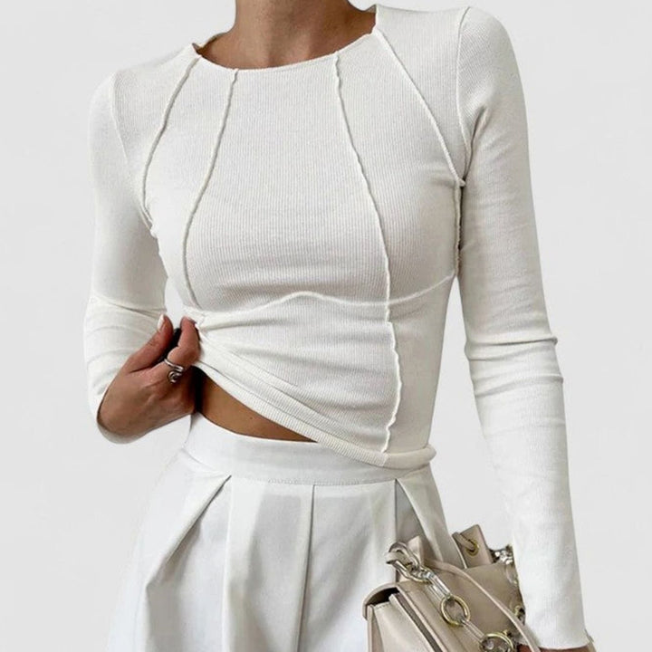 Damen Enganliegendes Langarmshirt Figurbetontes Rippstrick-Oberteil - Weiß