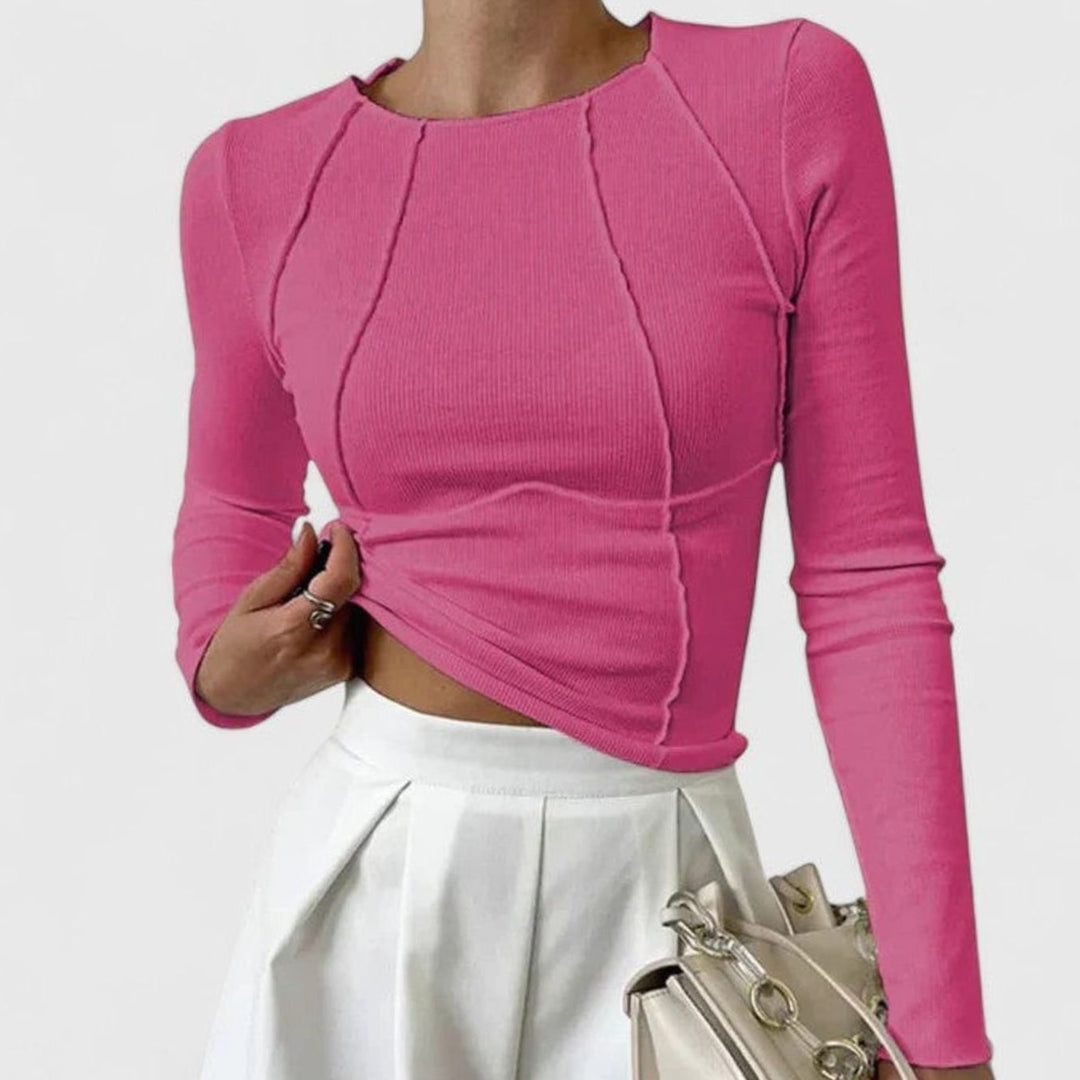 Damen Enganliegendes Langarmshirt Figurbetontes Rippstrick-Oberteil - Rosa