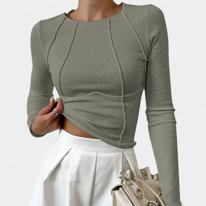 Damen Enganliegendes Langarmshirt Figurbetontes Rippstrick-Oberteil - Olivgrün