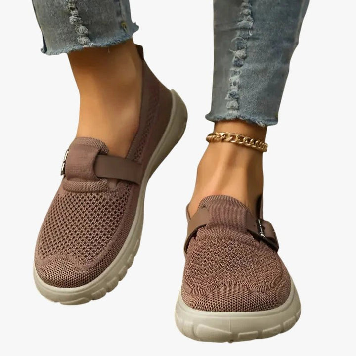 Damen Ergonomische Slip-On Schuhe mit Klettverschluss und Fußgewölbestütze - Brun