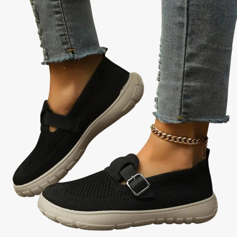Damen Ergonomische Slip-On Schuhe mit Klettverschluss und Fußgewölbestütze - Sort