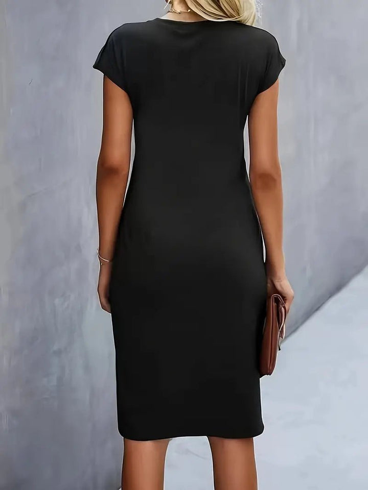 Damen Figurbetontes Gerafftes Kurzarm Midi-Kleid