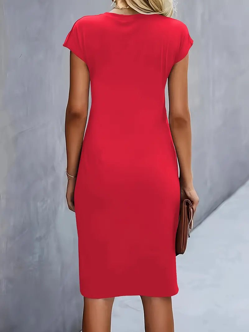 Damen Figurbetontes Gerafftes Kurzarm Midi-Kleid