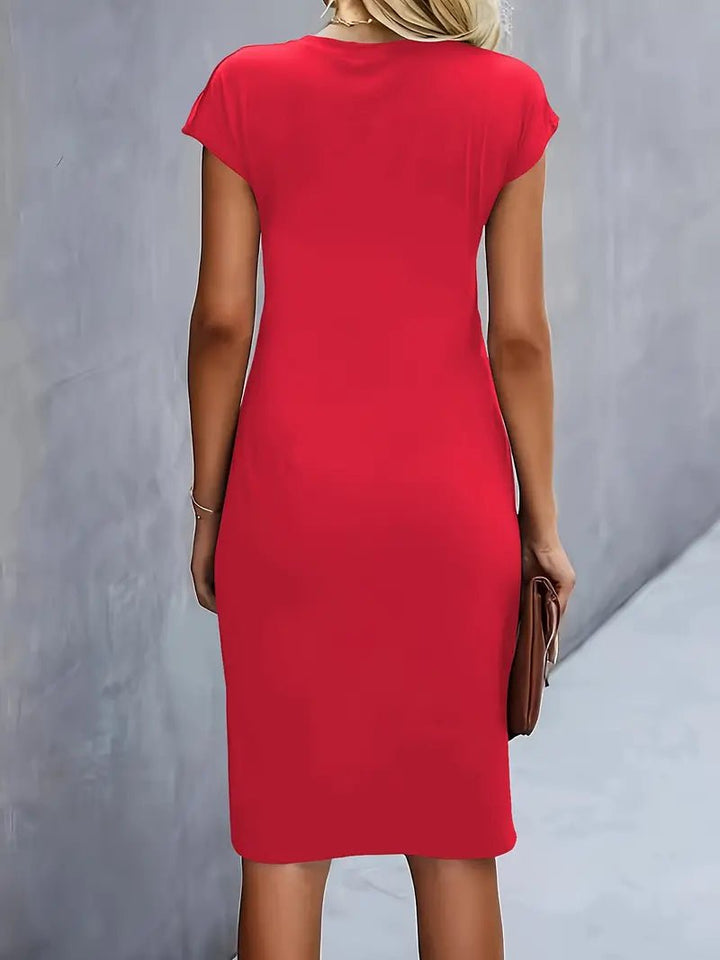 Damen Figurbetontes Gerafftes Kurzarm Midi-Kleid