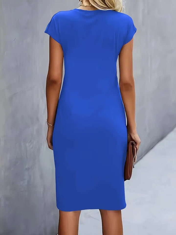 Damen Figurbetontes Gerafftes Kurzarm Midi-Kleid
