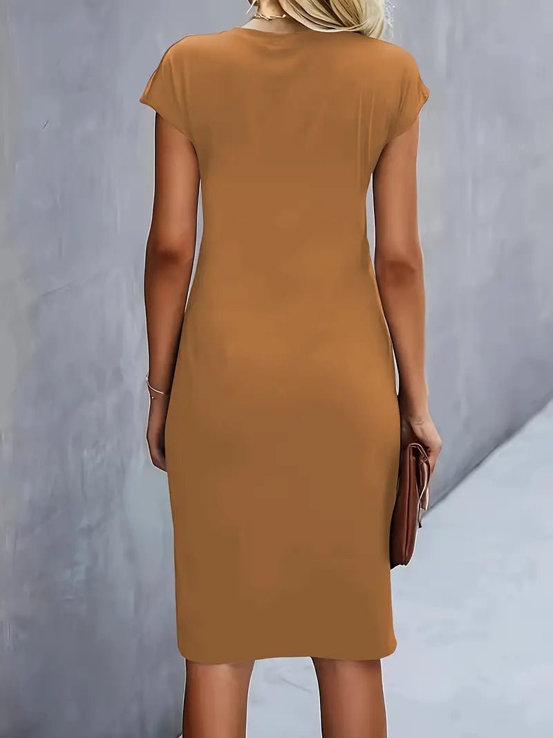 Damen Figurbetontes Gerafftes Kurzarm Midi-Kleid