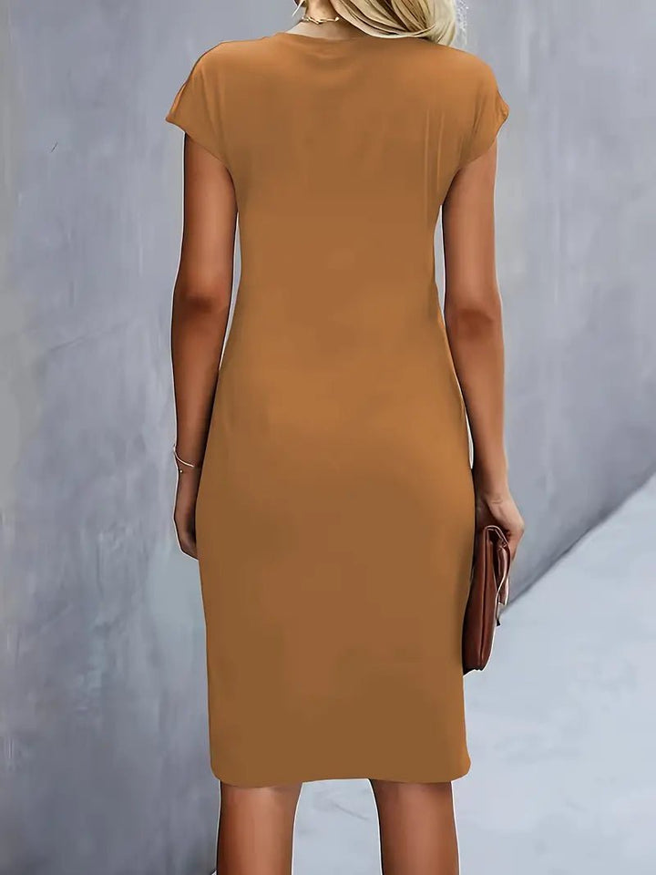 Damen Figurbetontes Gerafftes Kurzarm Midi-Kleid