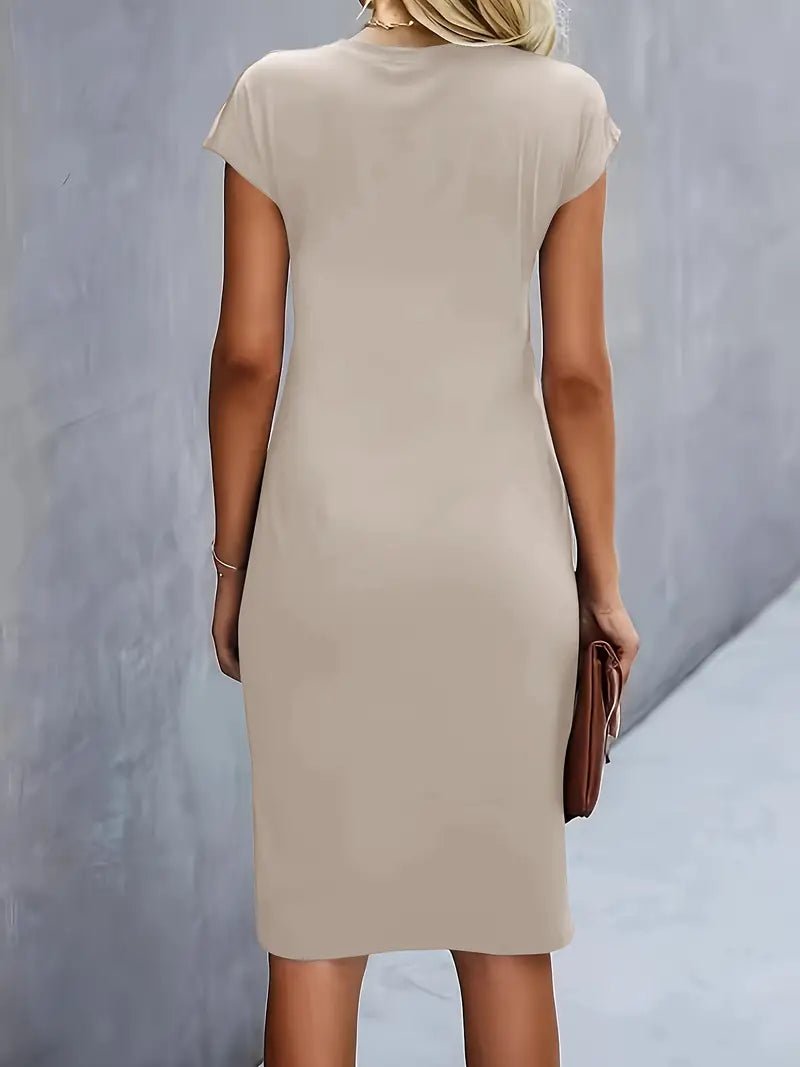 Damen Figurbetontes Gerafftes Kurzarm Midi-Kleid