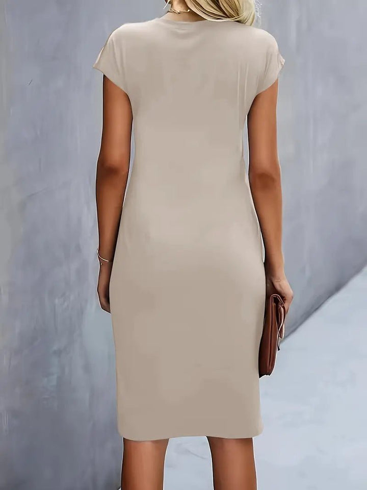 Damen Figurbetontes Gerafftes Kurzarm Midi-Kleid
