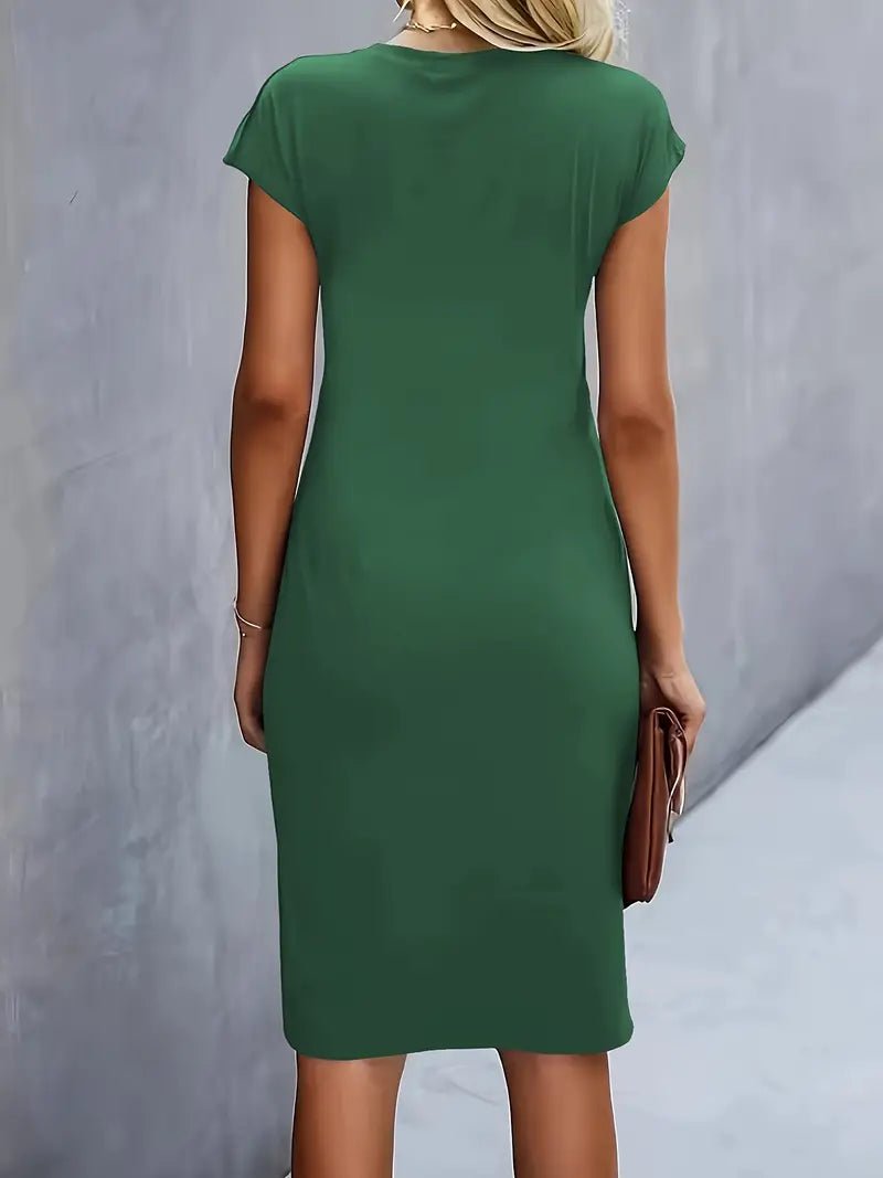 Damen Figurbetontes Gerafftes Kurzarm Midi-Kleid