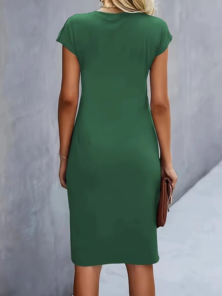 Damen Figurbetontes Gerafftes Kurzarm Midi-Kleid