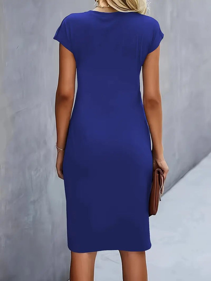 Damen Figurbetontes Gerafftes Kurzarm Midi-Kleid