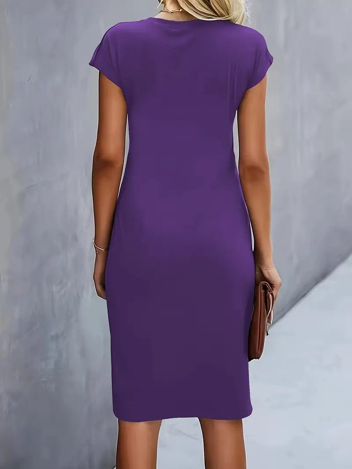 Damen Figurbetontes Gerafftes Kurzarm Midi-Kleid