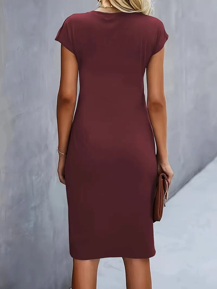 Damen Figurbetontes Gerafftes Kurzarm Midi-Kleid